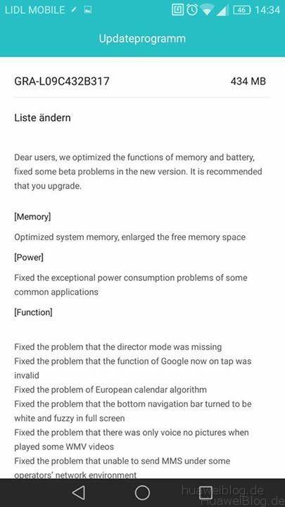 Huawei P8 Marshmallow Update B317 - Changelog