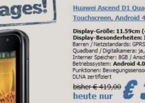 Huawei Ascend D1 Quad XL für 349EUR – Gutscheincode