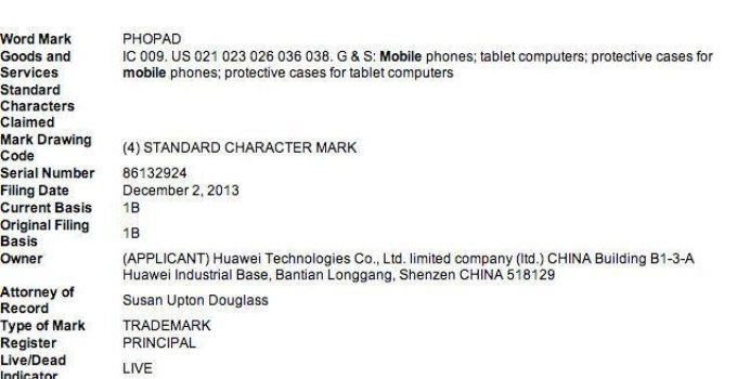 Huawei sichert sich Markenname PHOPAD