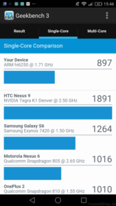 Huawei P9 Lite Benchmark - Geekbench 3 Single-Core Score
