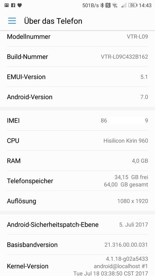 Huawei P10 Update B162 Telefon Info