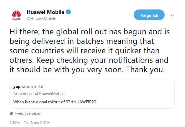 Huawei Android 9 Verteilung dauert noch 1