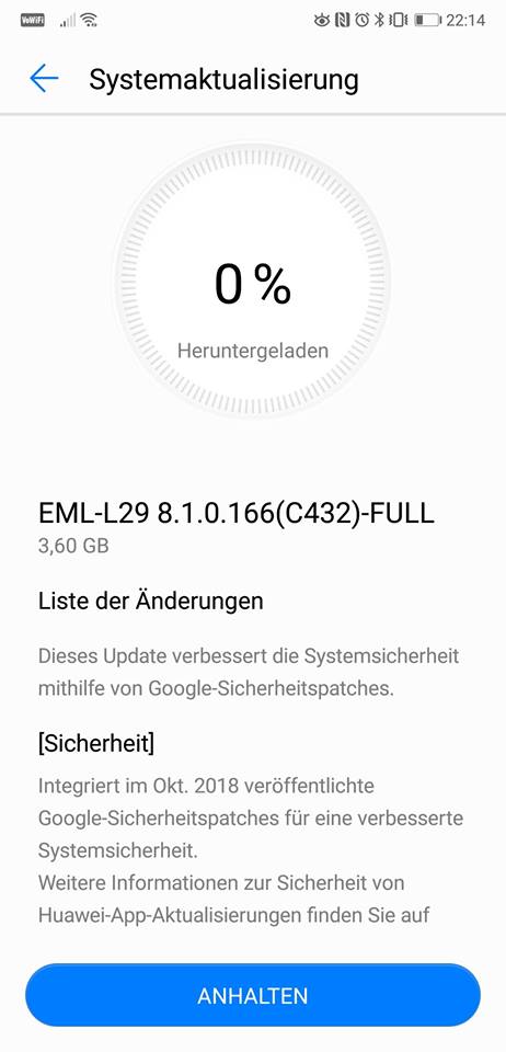 P20 und P20 Pro - HUAWEI verteilt Oktober und November Firmware Patch 3 HUAWEI P20 Firmware Patch 167 November