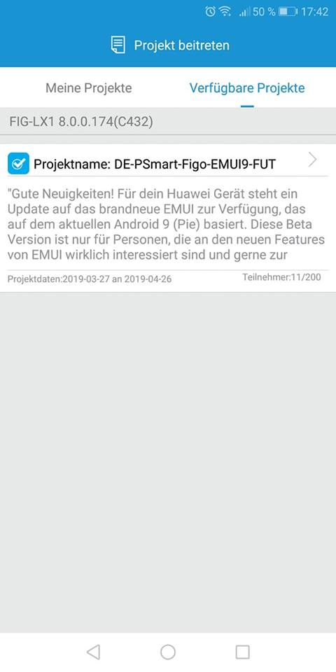 HUAWEI P Smart Android 9 Beta