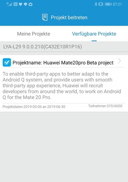 HUAWEI Mate 20 Pro Android Q Beta Test Teilnahme