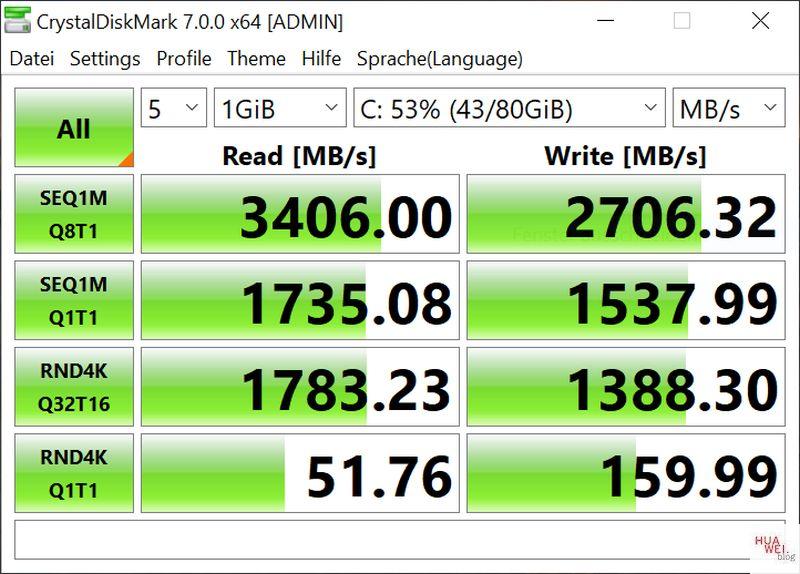 HUAWEI Matebook 13 Test Festplatte