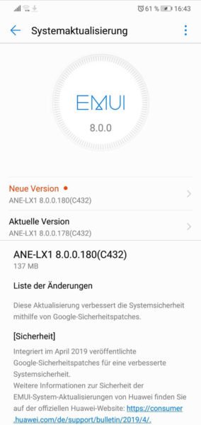 Firmware Update (April Patch) für Huawei P20 Lite 1