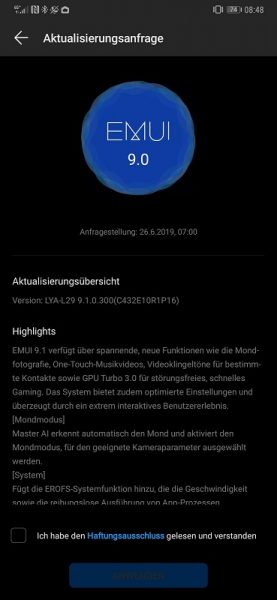 Mate 20 Pro EMUI 9.1 Haftungsausschluss