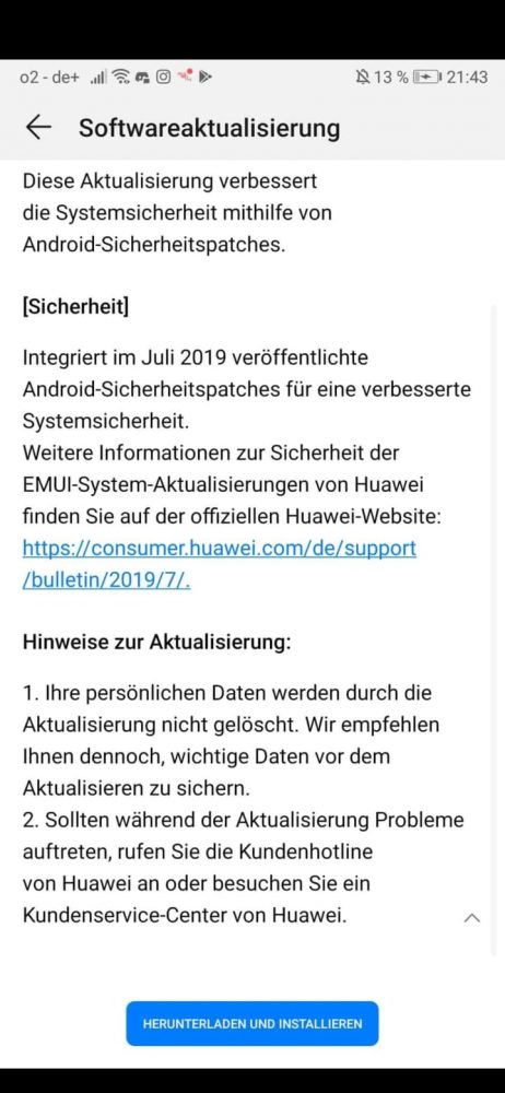 Huawei P Smart bekommt Sicherheitspatch für Juli 3 HUAWEI P Smart Sicherheitspatch 9.1.0.122 - Juli - Changelog