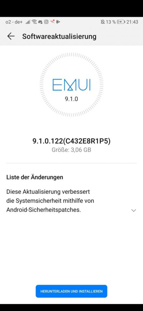 HUAWEI P Smart Sicherheitspatch 9.1.0.122 - Juli - Changelog