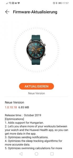 HUAWEI Watch GT erhält Oktober Update 2 HUAWEI Watch GT Update