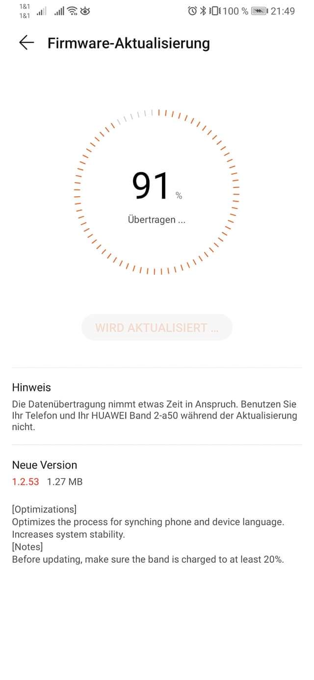 Huawei Band 2 Pro Update Oktober