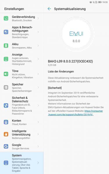 MediaPad M5 lite (LTE & WiFi) und MediaPad T5 (WiFi) erhalten September-Patch 72