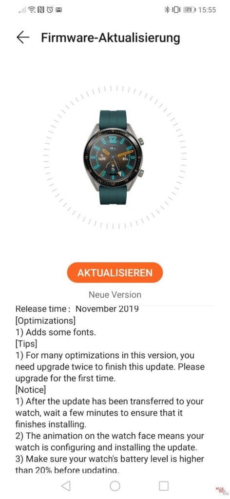HUAWEI Watch GT Firmware Update November 2019