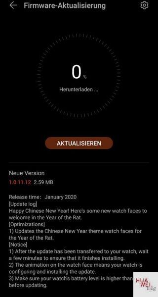 Huawei Watch GT Firmware Update Januar 2020