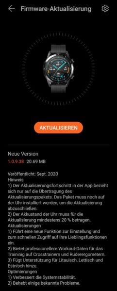 Watch GT 2 Update bringt wieder neue Funktion 3 HUAWEI Watch GT 2 Update September 2020
