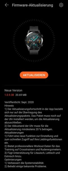 HUAWEI Watch GT 2 Update September 2020