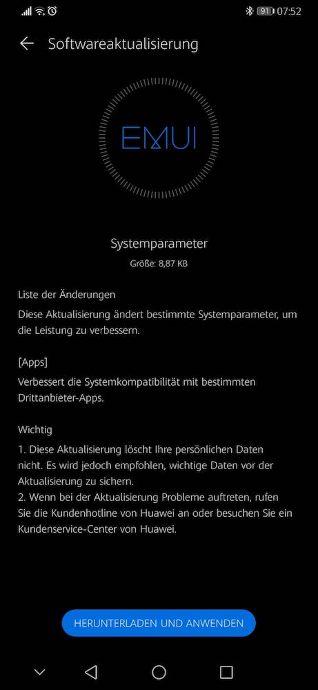 HUAWEI Geräte mit 8,87kb großem Systemparameter - Patch 2 Systemparameter Patch - 8,87 KB groß - Mate 20 Pro