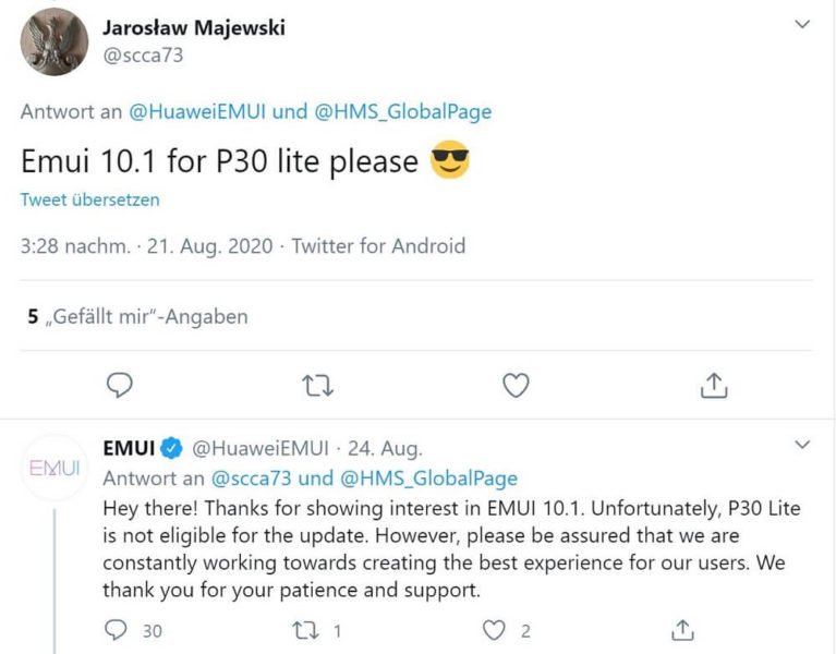 Die Sache mit dem P30 Lite EMUI 10.1 Update 4 P30 Lite EMUI 10.1 Update Tweet