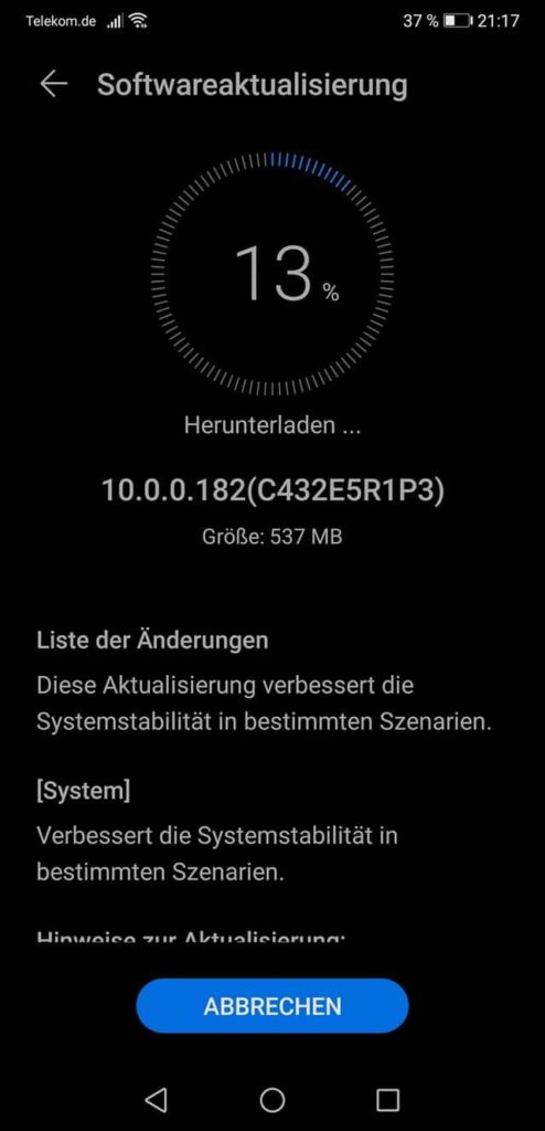 Huawei P20 Pro Update mit Systemoptimierungen
