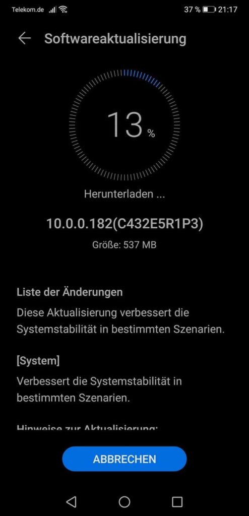 Huawei P20 Pro erhält Optimierungen der Systemstabilität 2 Huawei P20 Pro Update mit Systemoptimierungen