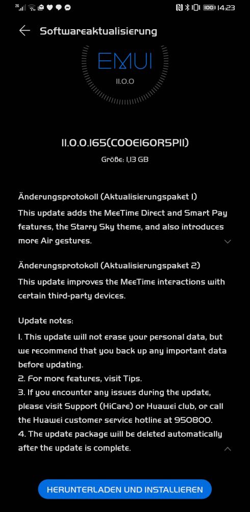 Mate 30 Pro Firmwareupdate Übersicht 44 HUAWEI Mate 30 Pro Firmwareupdate 11.0.0.165 Changelog