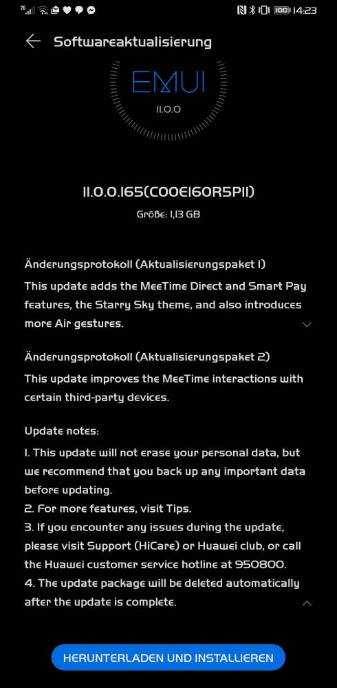 HUAWEI Mate 30 Pro Firmwareupdate 11.0.0.165 Changelog