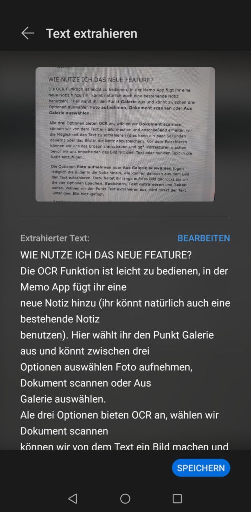 Memo App beherrscht nun OCR 3 Memo App OCR Ergebnis