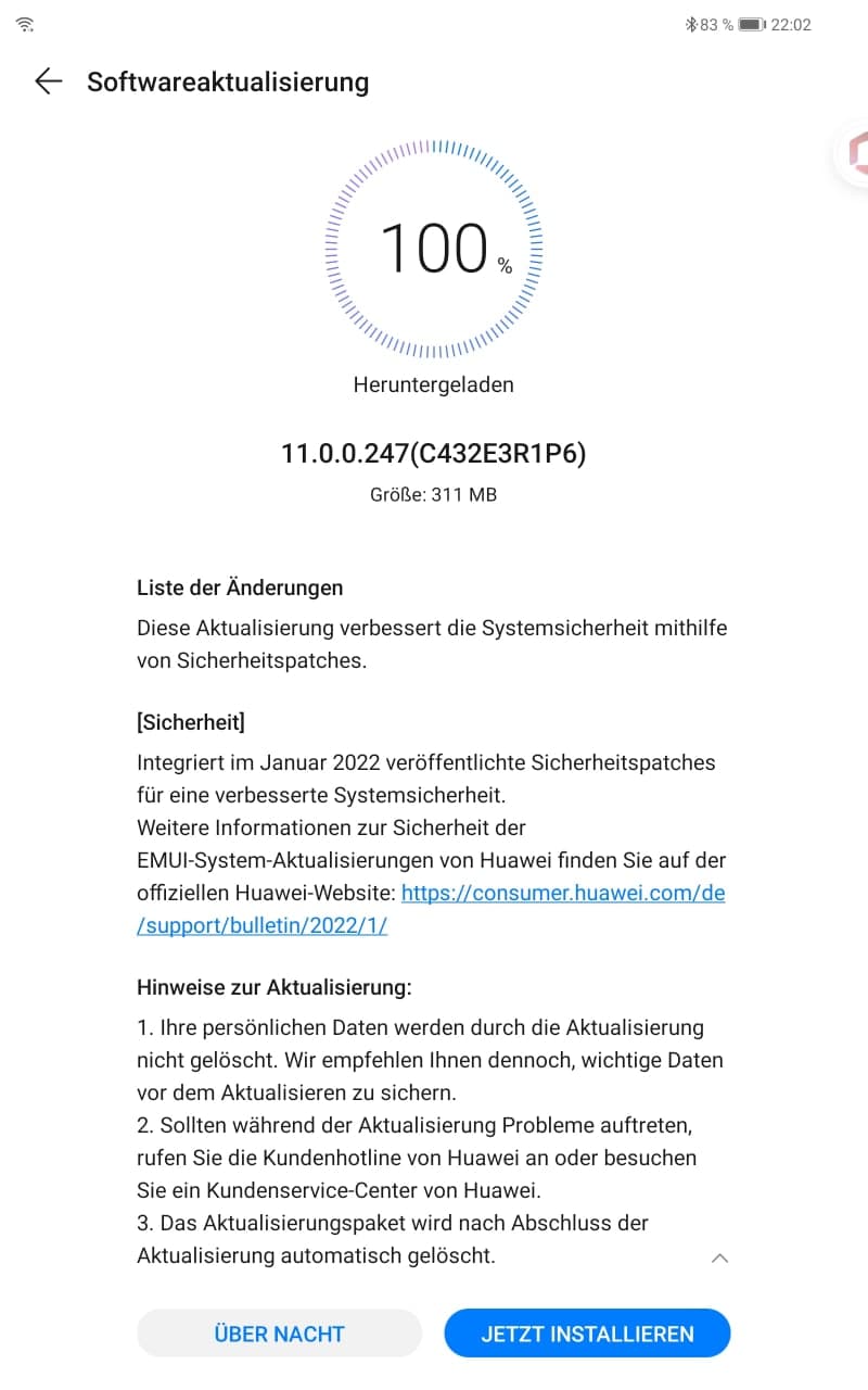MatePad Pro 10.8 erhält Sicherheitspatch Januar 2022 2 Sicherheitspatch Januar 2022