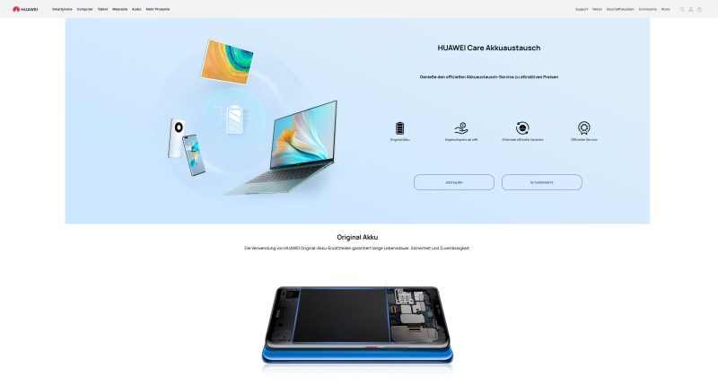 HUAWEI Care Akkuaustausch- Erfahrungsbericht zum Akkutausch beim Mate 9 5 HUAWEI Mate 9 Akku Care Homepage 1