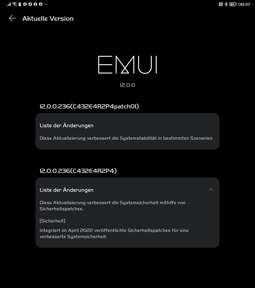 HUAWEI Mate Xs Firmwareupdate - Übersicht 8 HUAWEI Mate Xs Firmwareupdate 12.0.0.236