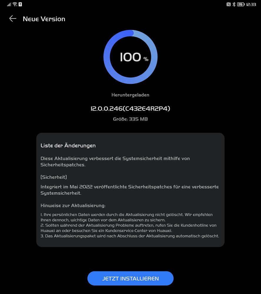 HUAWEI Mate Xs Firmwareupdate - Übersicht 7 HUAWEI Mate Xs Firmwareupdate 12.0.0.246 Changelog