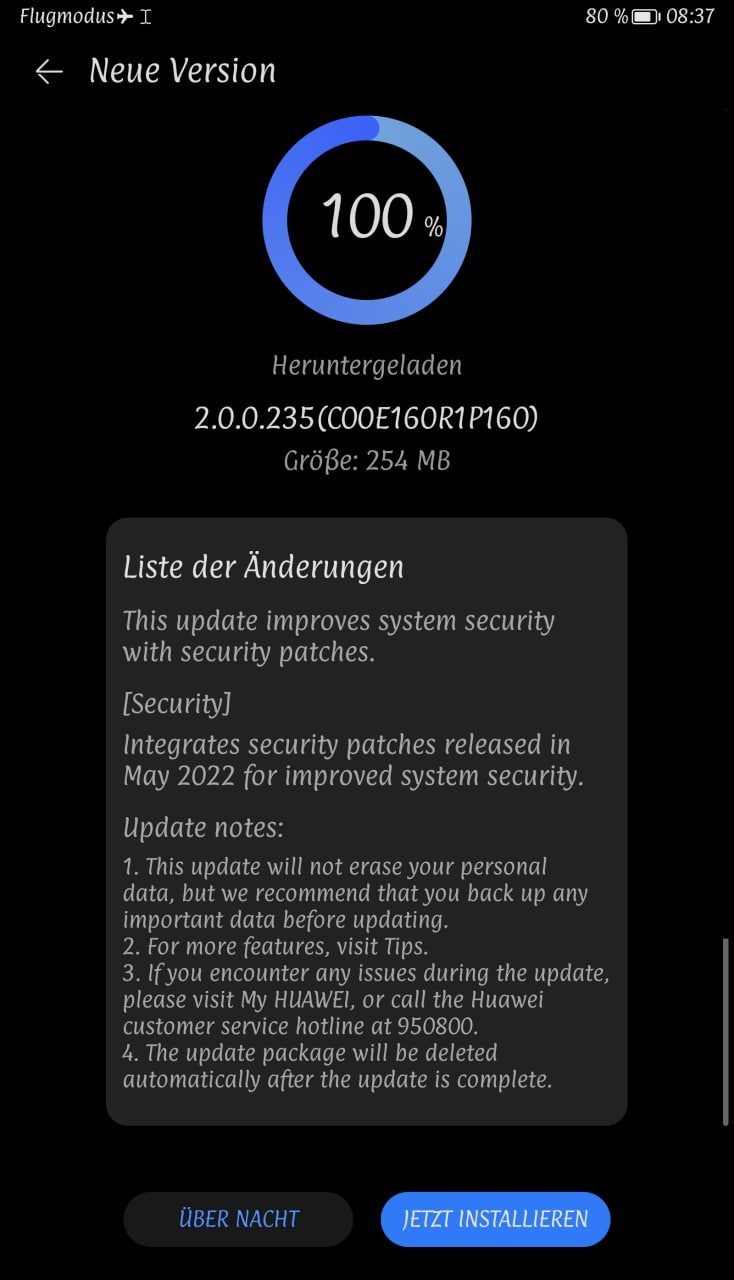 MediaPad M6 - Update bringt Sicherheitspatch Mai 2022 2 Sicherheitspatch Mai 2022