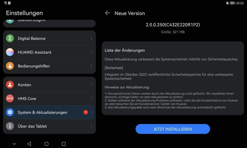 HUAWEI MatePad 10.4 Firmware Update – Sicherheitspatch Juni 2023 8 HUAWEI MatePad 10.4 Firmware Update – Sicherheitspatch Juni 2023 2