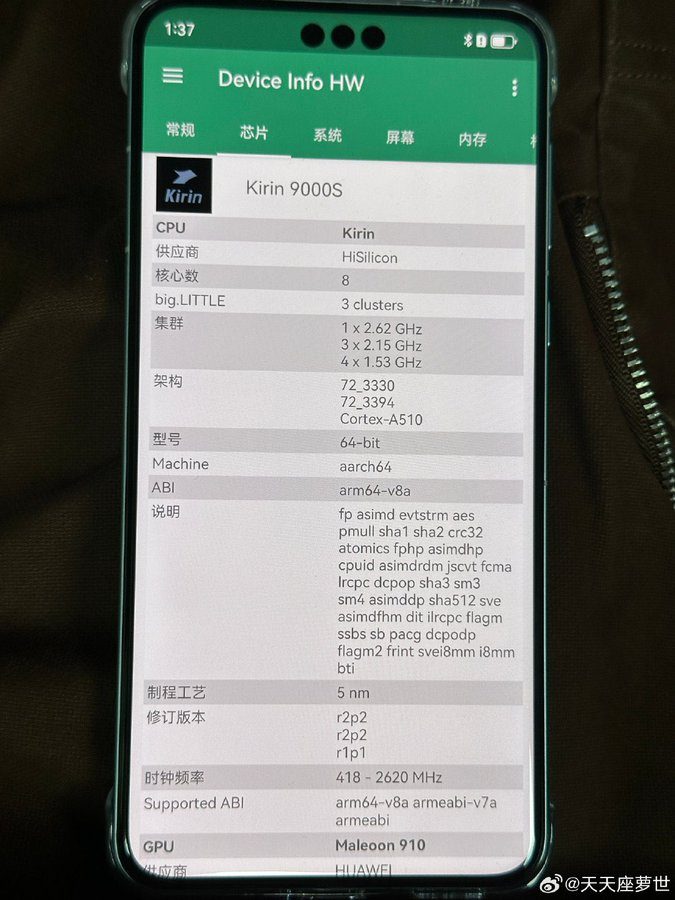 HUAWEI Mate 60 Pro Kirin 9000S HW-Info