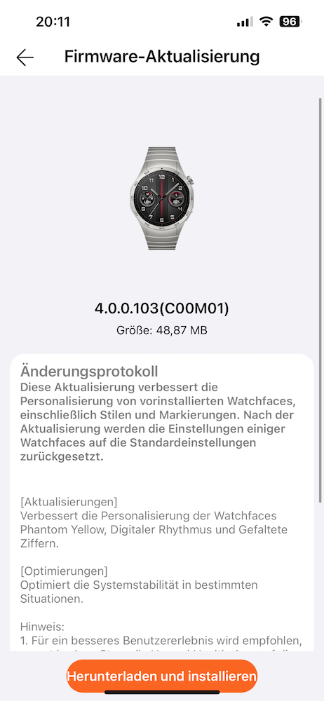 HUAWEI Watch GT 4 - Firmware Update - 4.0.0.103(C00M01) 1