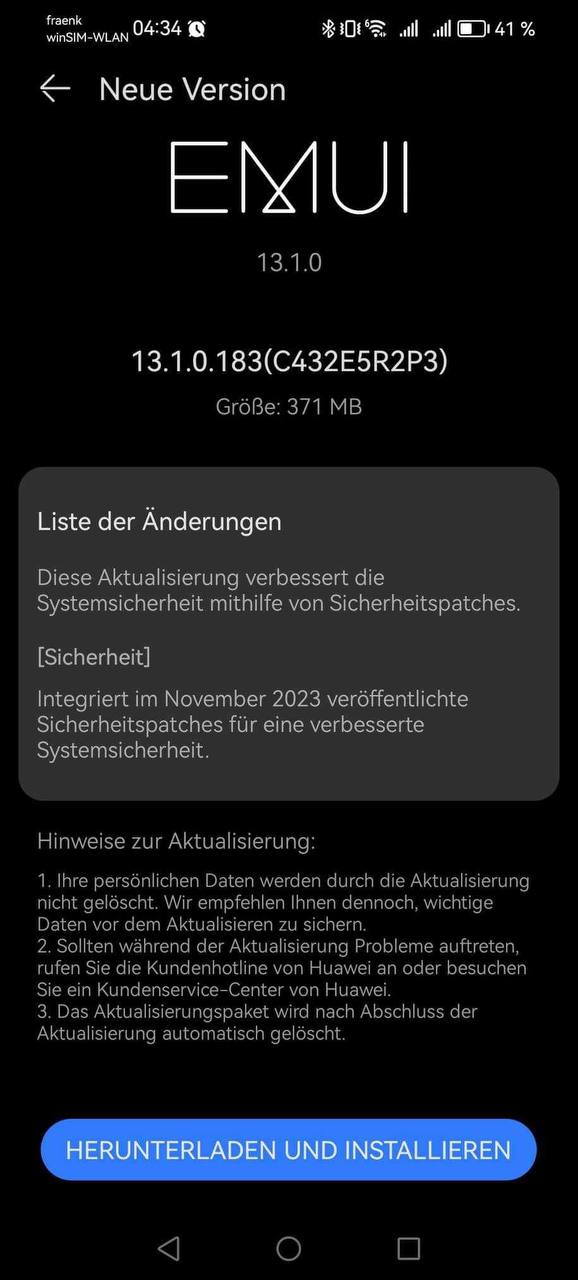 Huawei P60 Pro Firmwareupdate – Sicherheitspatch November 2023 3 Sicherheitspatch November 2023