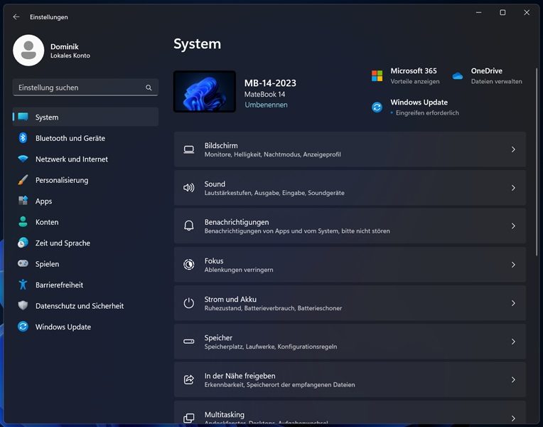HUAWEI MateBook 14 (2023) im Test - Produktpflege auf hoher Qualität? 16 HUAWEI MateBook 14 2023 Test - PC Einstellungen Windows 11